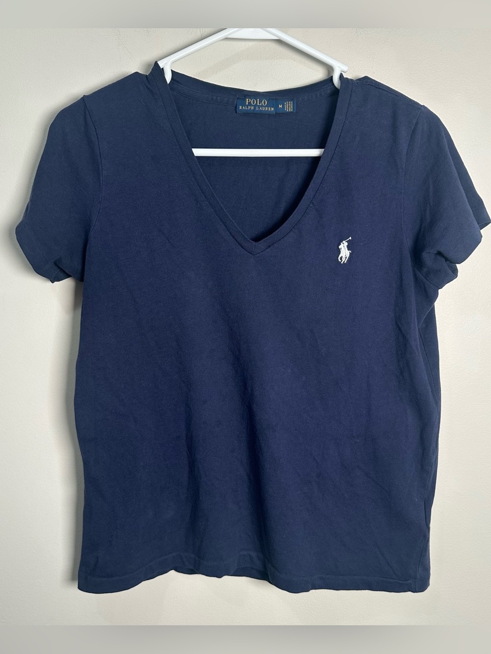 Polo Ralph Lauren Vneck T-shirt Women Navy White Horse Medium